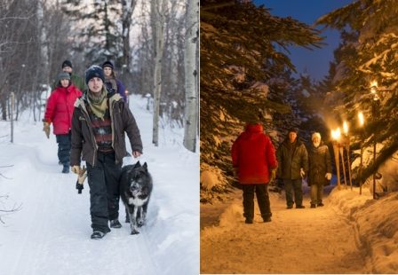 Une randonnée pédestre hivernale éclairée aux flambeaux, unique Lac-Saint-Jean!